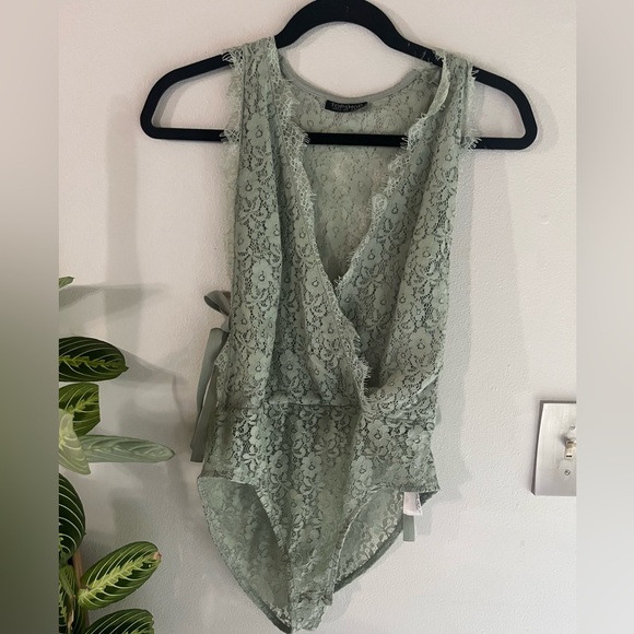 Topshop pistachio green lace body suit - Picture 5 of 9